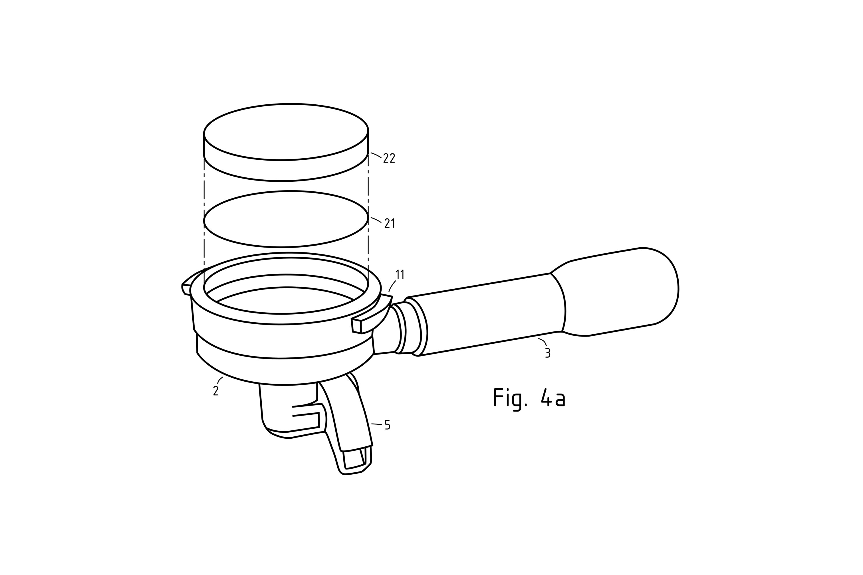 Scientific diagram of an espresso portafilter with Esspero filter paper inserted under the coffee puck